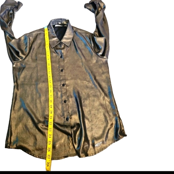 Reformation Womens Gold Metalic Nolan Long Sleeve Button Blouse S - Picture 14 of 16